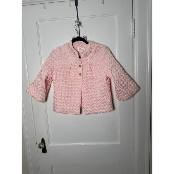 Vintage 40s/50s Barbizon Pastel Pink Quilted Flower Embroidered Bed Jacket Small - Picture 1 of 8